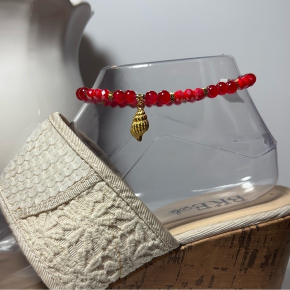 *SOLD* L22 Anklet Red AB Crystal & Glass Stretchy Ankle Bracelet - Picture 5 of 10